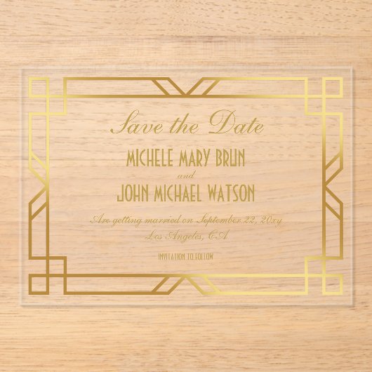 Faux Gold Lijst Classy Elegant Bewaar de datum Acryl Uitnodigingen (Voorkant)