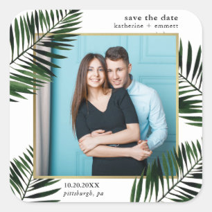 Faux Gold Lijst en palm Photo Save the Date Vierkante Sticker