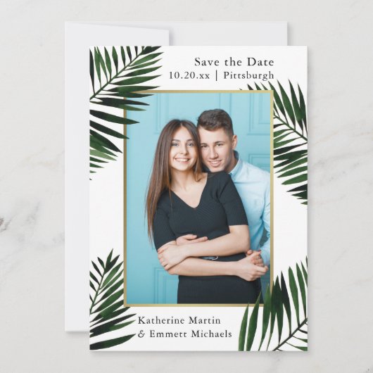 Faux Gold Lijst Green Wedding Save the Date Photo (Voorkant)