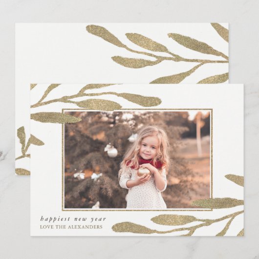 Faux Gold Lijst Happy New Year Foto Feestdagenkaart (Voorkant / Achterkant)