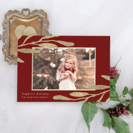 Faux Gold Lijst met botanische bladeren Foto Feestdagenkaart