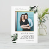 Faux Gold Lijst met Palm Photo Wedding Invitation Kaart (Staand voorkant)