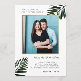 Faux Gold Lijst met Palm Photo Wedding Invitation Kaart