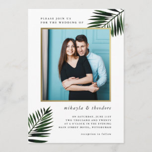 Faux Gold Lijst met Palm Photo Wedding Invitation Kaart