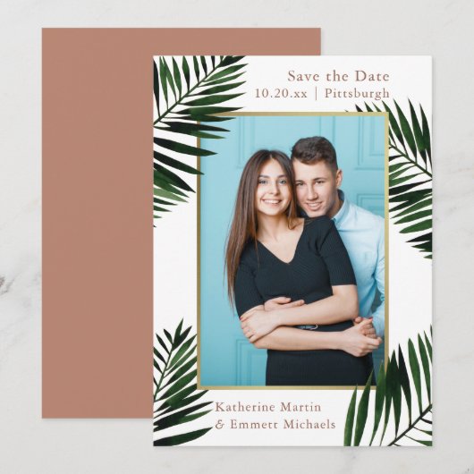 Faux Gold Lijst Terracotta trouwfoto Save The Date (Voorkant / Achterkant)