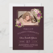 Faux Gold Lijsten Blush Bourgondië Naming Ceremony Kaart (Voorkant)