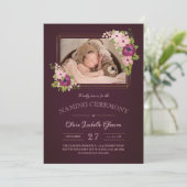 Faux Gold Lijsten Blush Bourgondië Naming Ceremony Kaart (Staand voorkant)