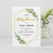 Faux Gold Line Art Greenery Baby shower Invitation Kaart (Staand voorkant)