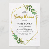 Faux Gold Line Art Greenery Baby shower Invitation