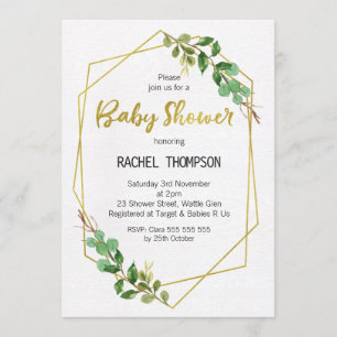 Faux Gold Line Art Greenery Baby shower Invitation Kaart