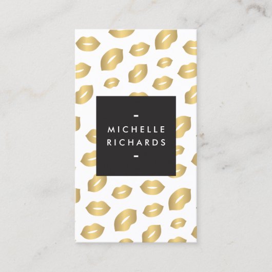 Faux Gold Lip Print Make-up Artiest Beauty Wit Visitekaartje (Voorkant)