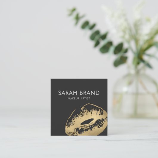 Faux Gold Lips Make-up Artist Schoonheidssalon Vierkante Visitekaartje (Staand voorkant)