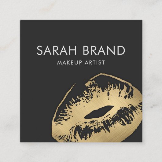 Faux Gold Lips Make-up Artist Schoonheidssalon Vierkante Visitekaartje (Voorkant)