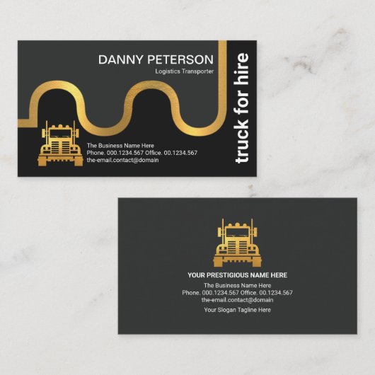 Faux Gold Logistics Transport Road Map Truck Visitekaartje (Voorkant / Achterkant)