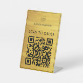 Faux Gold Logo Business Scan om QR-code te betalen Reclamebord Met Voetstuk (Voorkant)