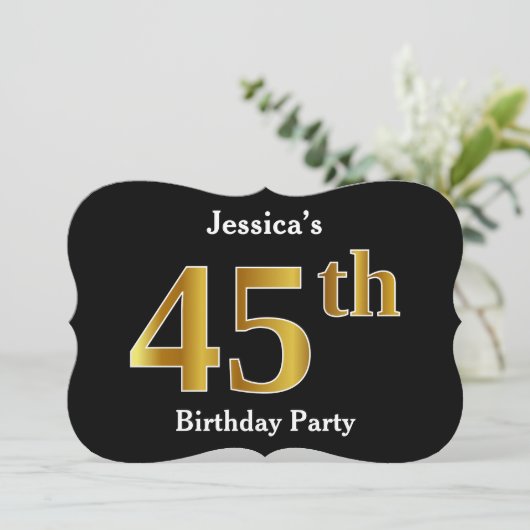 Faux Gold look 45e verjaardag Partij + Eigen naam Kaart (Staand voorkant)