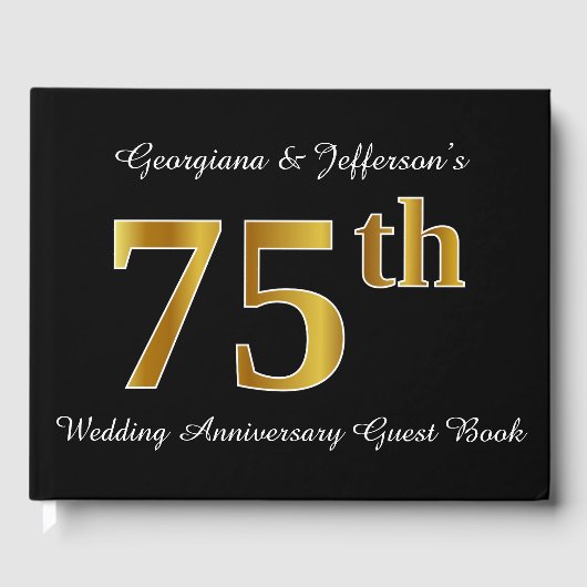 Faux Gold Look 75th Wedding Jubileum + Namen Gastenboek (Voorkant)