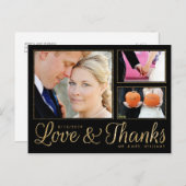 Faux Gold Love Bedankt Wedding 3 Foto Briefkaart (Voorkant / Achterkant)