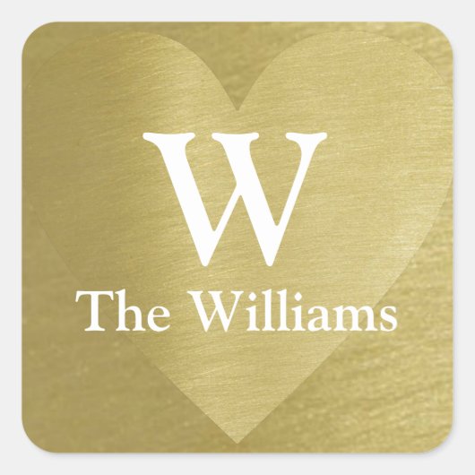 faux Gold love hart met koppel initiaal & naam Vierkante Sticker (Voorkant)