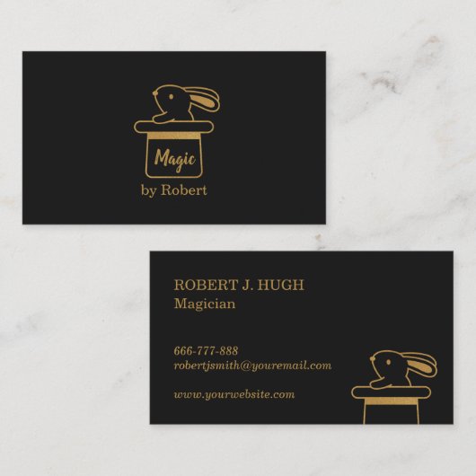 Faux Gold Magic Bunny in Pet Magiciër Visitekaartje (Voorkant / Achterkant)