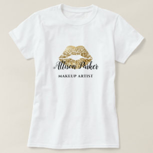 Faux Gold Make-up Artiest Logo Kiss Naam T-shirt
