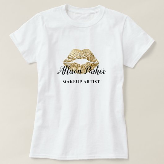 Faux Gold Make-up Artiest Logo Kiss Naam T-shirt (Design voorkant)