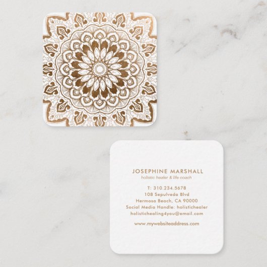 Faux Gold Mandala Medallion Yoga Healing Vierkante Visitekaartje (Voorkant / Achterkant)