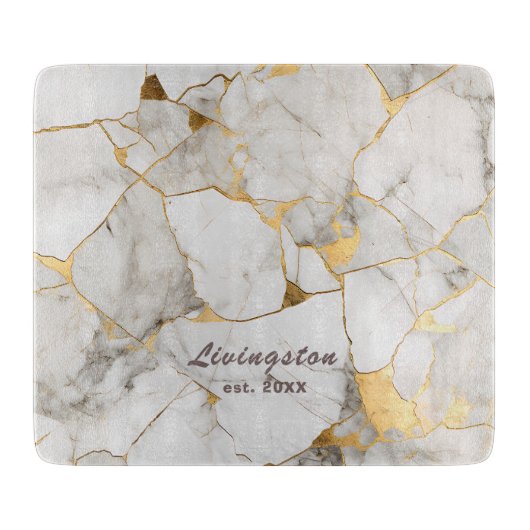 Faux Gold Marmer Gevestigd Gepersonaliseerd Snijplank (Voorkant)