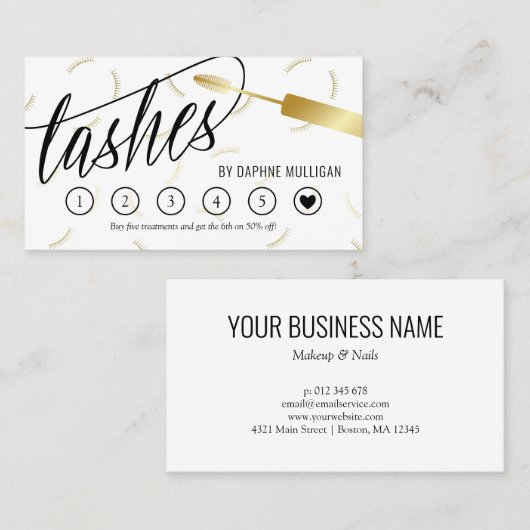 Faux Gold Mascara Wand Lashes Loyalty Kaart Visitekaartje (Voorkant / Achterkant)
