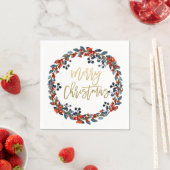 Faux Gold Merry Christmas Berries Holiday Party Servetten (Insitu)