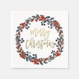 Faux Gold Merry Christmas Berries Holiday Party Servetten