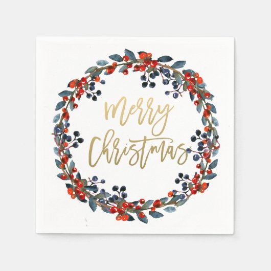Faux Gold Merry Christmas Berries Holiday Party Servetten (Voorkant)
