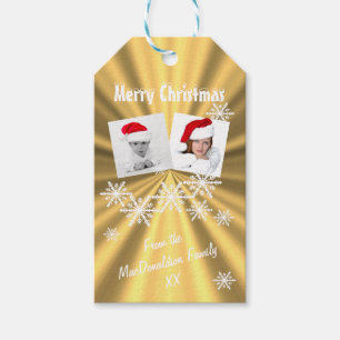 Faux Gold Merry-kerstfotosjabloon Cadeaulabel