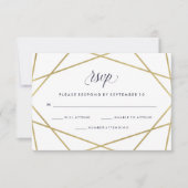 Faux Gold met Midnight Blue Text Wedding RSVP (Voorkant)