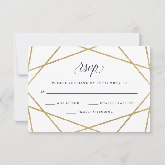 Faux Gold met Midnight Blue Text Wedding RSVP Kaartje (Voorkant)