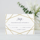 Faux Gold met Midnight Blue Text Wedding RSVP Kaartje (Staand voorkant)