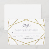 Faux Gold met Midnight Blue Text Wedding RSVP Kaartje (Voorkant / Achterkant)