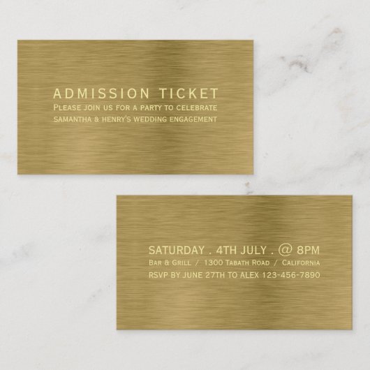 Faux Gold Metal Texture Admission Ticket Card Informatiekaartje (Voorkant / Achterkant)