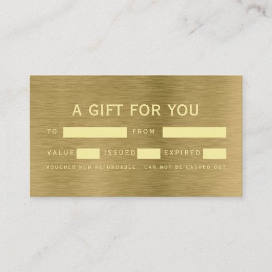 Faux Gold Metal Texture Cadeaubonnen Visitekaartje (Voorkant)