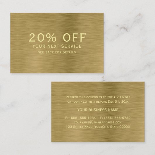 Faux Gold Metal Texture Discount Voucher Kortingskaartje (Voorkant / Achterkant)