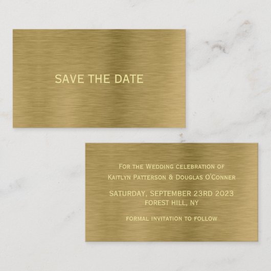 Faux Gold Metal Texture Save the Date Kaart Visitekaartje (Voorkant / Achterkant)