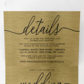 Faux Gold Metal Texture Wedding Suite Drieluik Uitnodiging (Binnenzijde eerst)