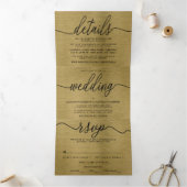 Faux Gold Metal Texture Wedding Suite Drieluik Uitnodiging (Binnen)