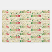 Faux Gold Metalic Typografie Kerst Sampler Inpakpapier Vel (Voorkant 3)