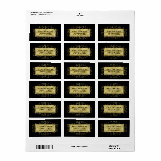 Faux Gold Metallic Black Ornamental Etiket (Full Sheet)