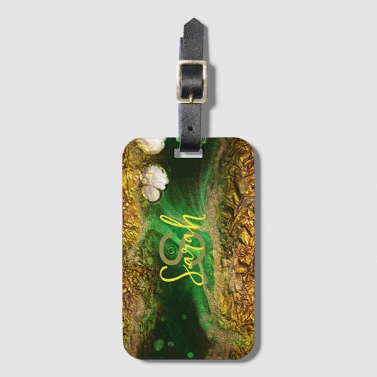 Faux Gold Metallic Folie Abstract Groene Trendy Ch Bagagelabel (Voorkant (verticaal))