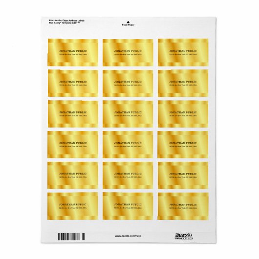 Faux Gold Metallic look - Aangepast, elegant Etiket (Full Sheet)