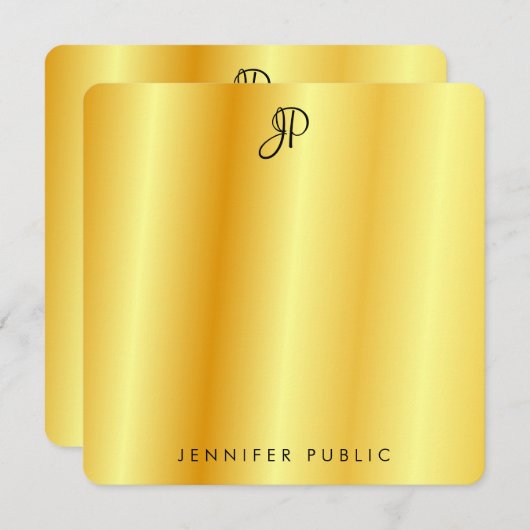 Faux Gold Metallic look Calligraded Monogram Notitiekaartje (Voorkant / Achterkant)