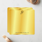 Faux Gold Metallic look Handgeschreven Monogram Notitiekaartje (Voorkant / Achterkant in situ)