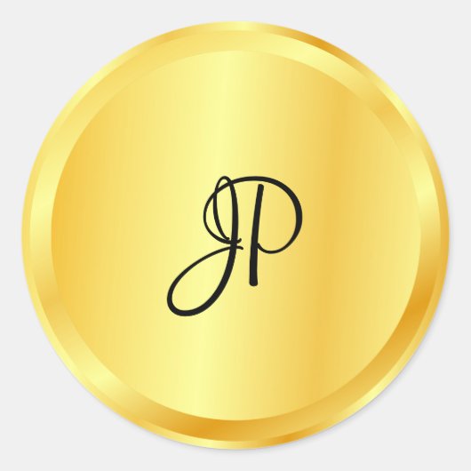 Faux Gold Metallic look Monogram Trendy Elegant Ronde Sticker (Voorkant)